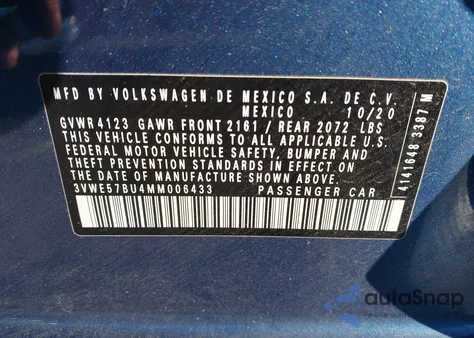 2021 Volkswagen Jetta 1.4T Sel из США, поврежденный, VIN 3VWE57BU4MM006433